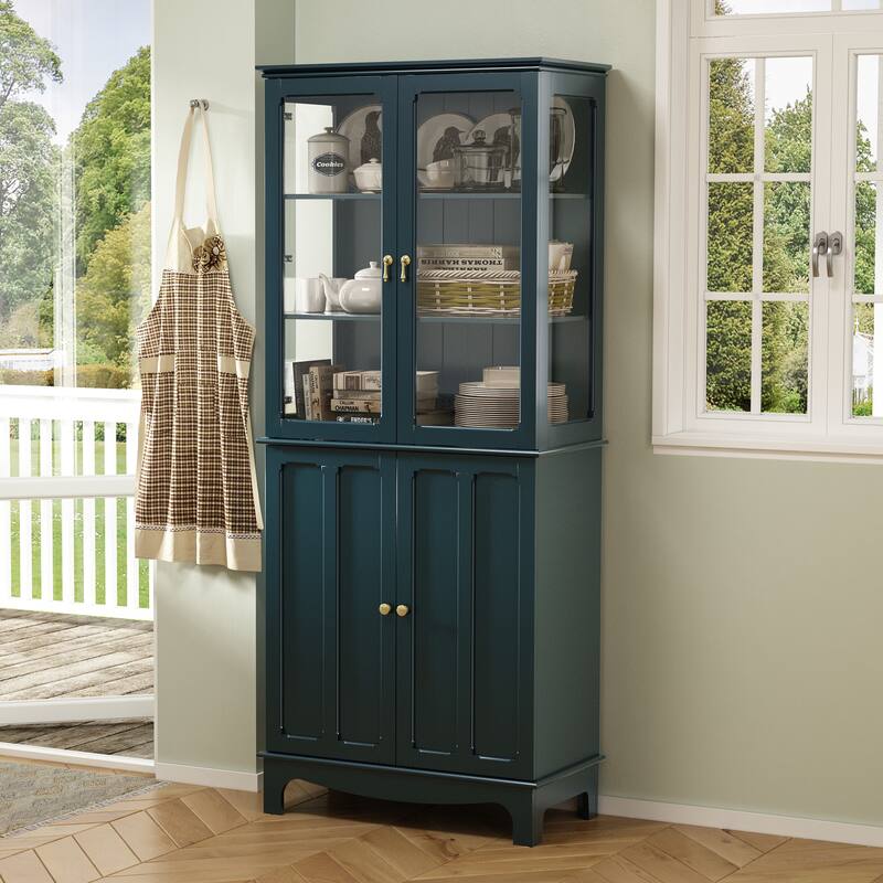 72" Freestanding Kitchen Pantry with Glass Doors