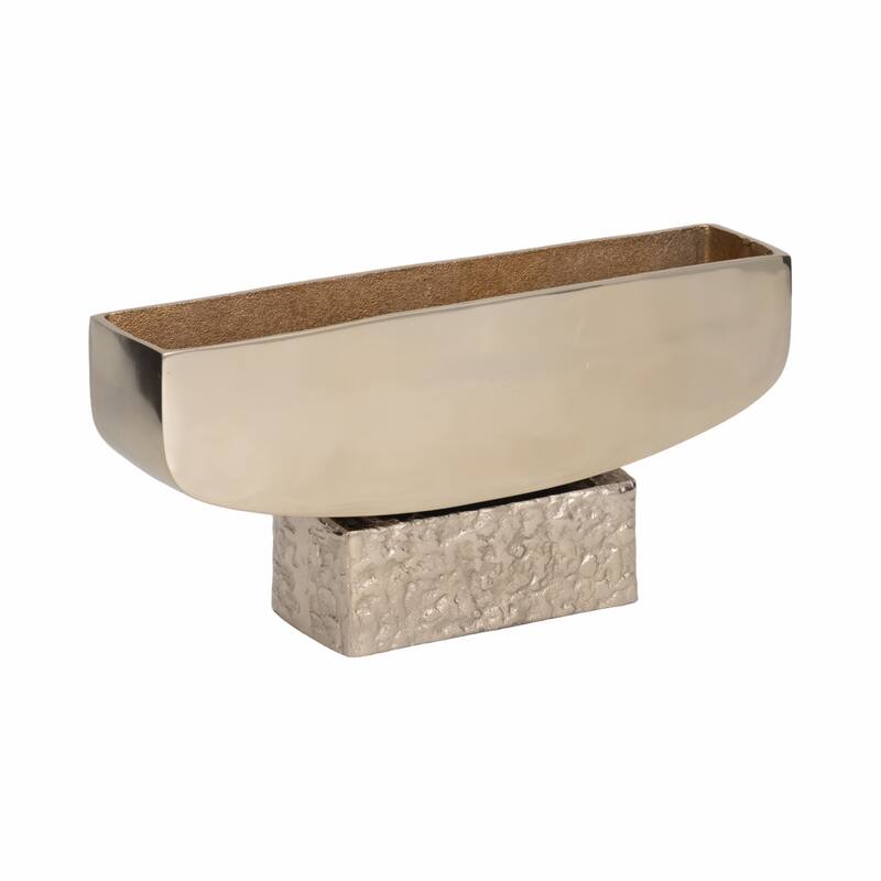 Rectangular Metal Decorative Bowl with Textured Base - 14", Gold - 14.0"