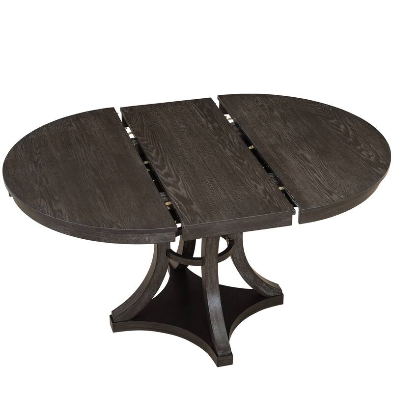 5-Piece Dining Table Set with Extendable Round Table, Kitchen Table Set with 4 Upholstered Chairs for Dining Room