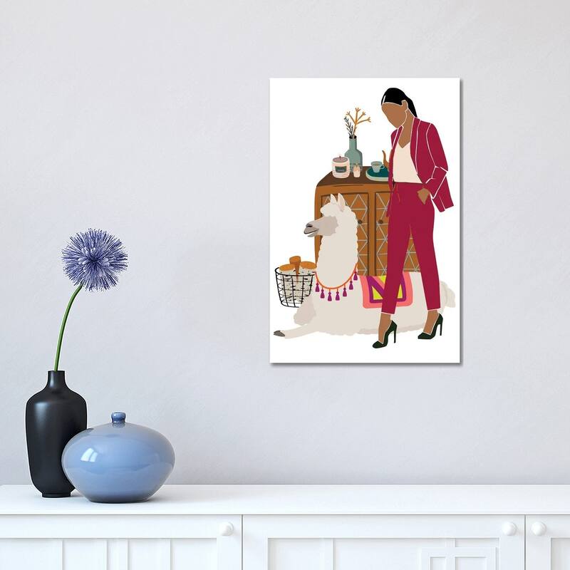 iCanvas "Christmas With Llama" by Jania Sharipzhanova Canvas Print - 18x12x1.5