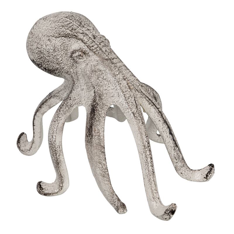 Cast Iron Octopus Figurine Phone/Tablet Holder - 5.9"L x 5.3"W x 4.8"H - White