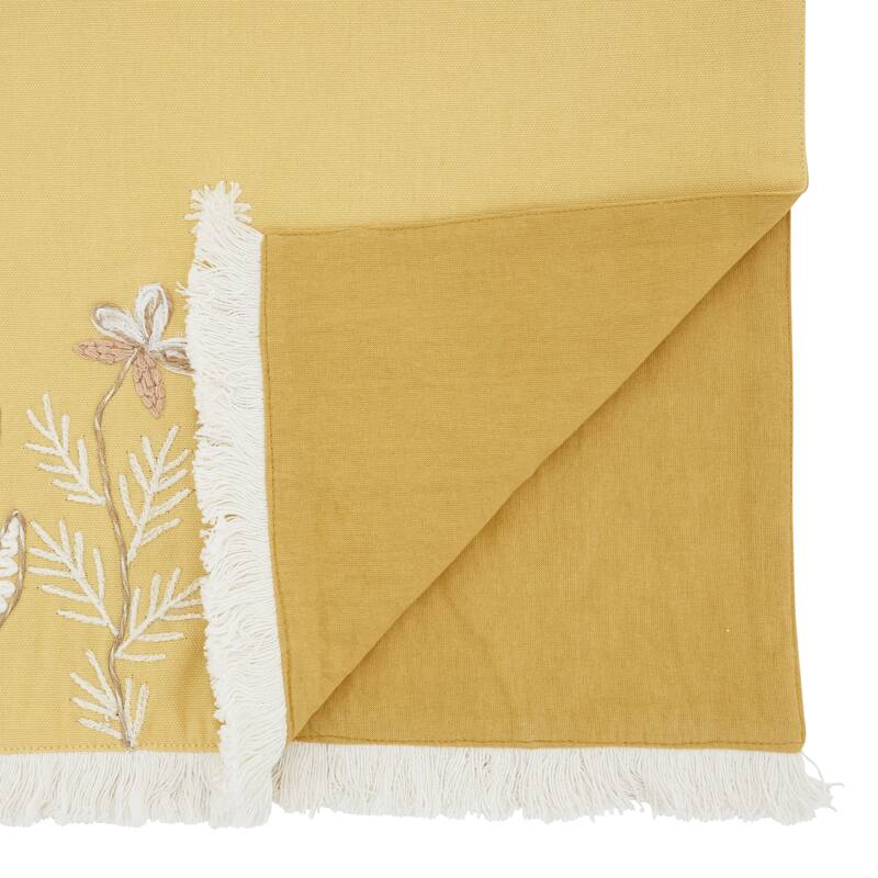 Embroidered Meadow Table Runner - Lined Decorative Table Runner with Fringe for Dining & Console Tables, 16"x72"