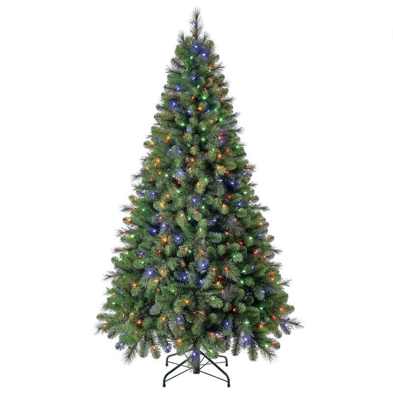 Home Heritage Rotating Tree Stand Base w/ Cascade 7 Ft Pre-Lit Holiday Tree - 27.3