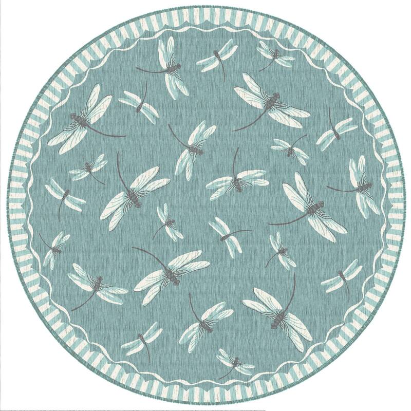 Liora Manne Carmel Dragonfly Indoor/Outdoor Rug - 7'10" RD - Aqua