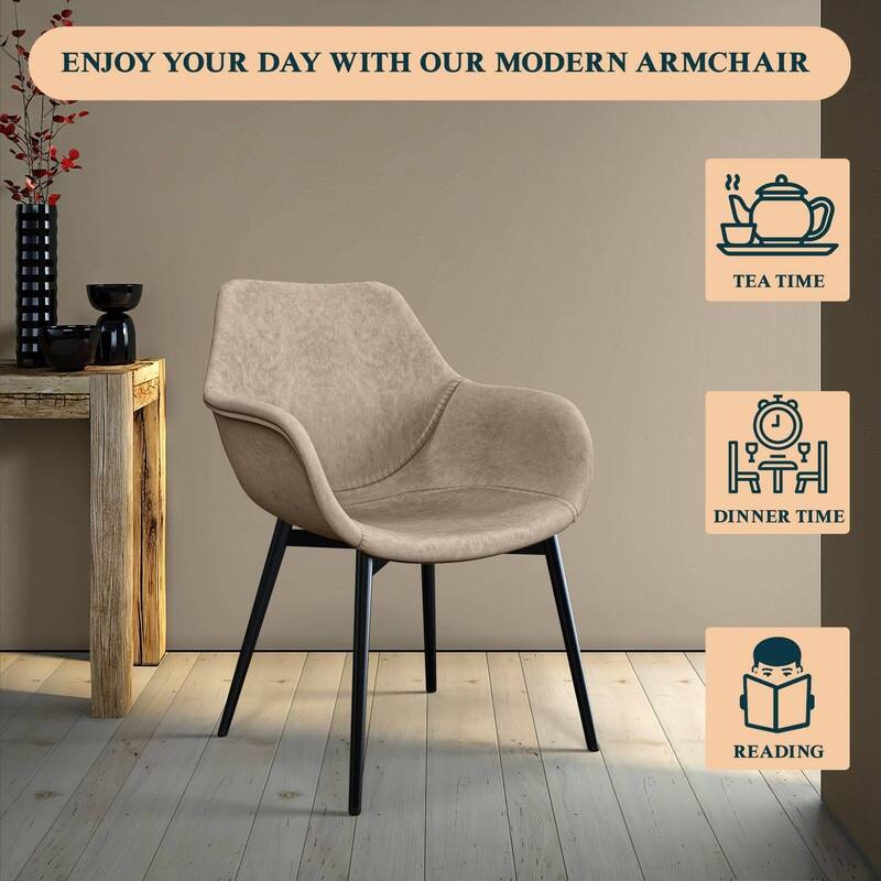 Markley Mid-Century Modern Upholstered Distressed Leather Dining Chair with Comfy Curved Seat & Strong Powder-Coated Metal Legs