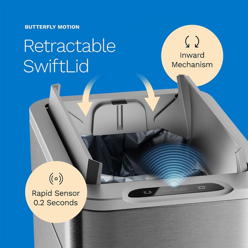 hOmeLabs 13 Gallon Kitchen Trash Can - Retractable Sensor Butterfly Lid, Easy Clean, Battery-Operated - Stainless Steel