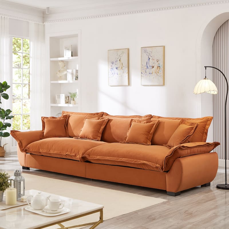 Modular Spacious Deep Seating Velvet Sofa with Storage, Removable Cushion Covers, Pillow Top Arms, Solid Wood Frame and Pillows