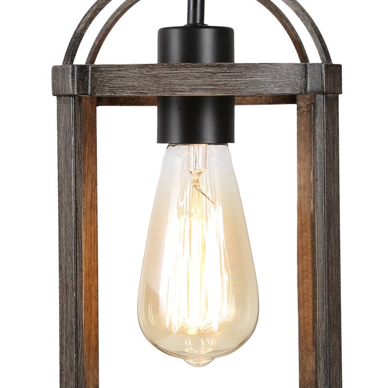 Rustic Farmhouse Coastal Mini Pendant Black and Wood Accent Lantern Barn Lights For Kitchen Island - L5.5"xW 5.5"x H 12"