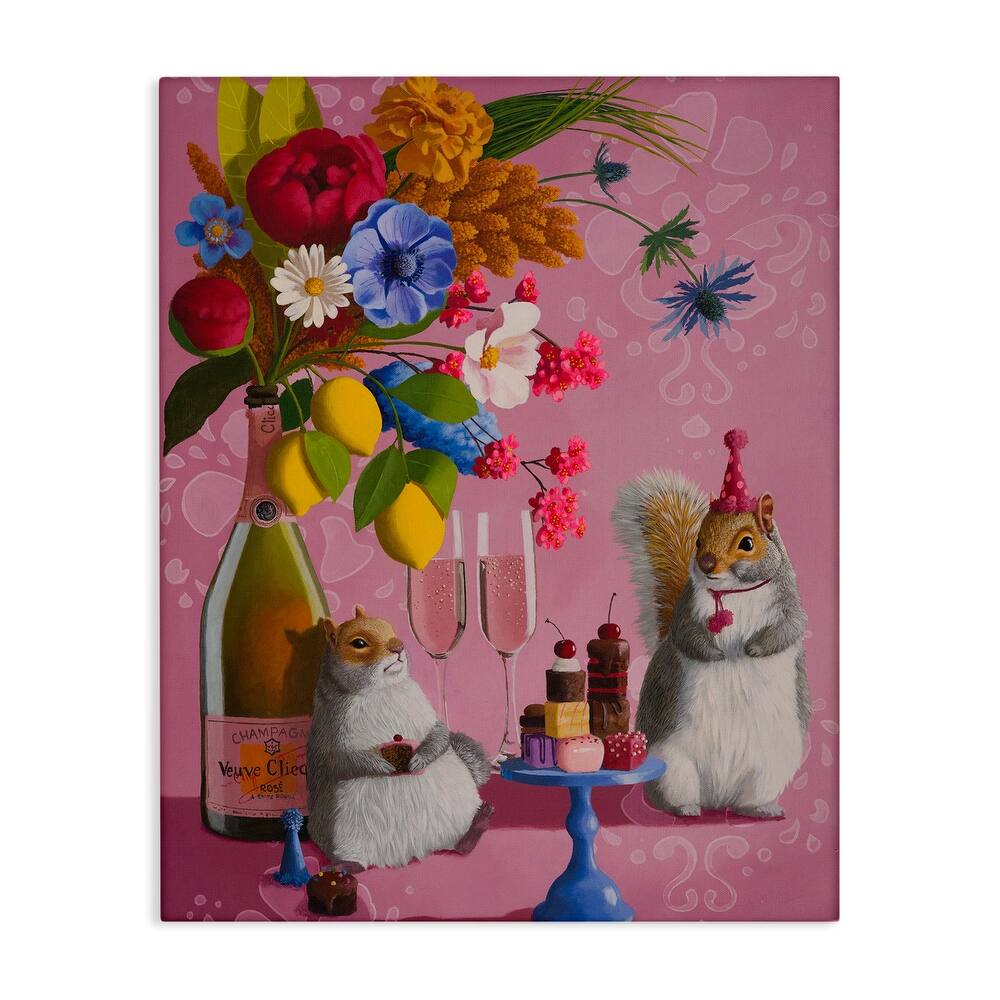 Stupell Party Hat Squirrels & Bouquet Canvas Wall Art Design By Heather Gauthier