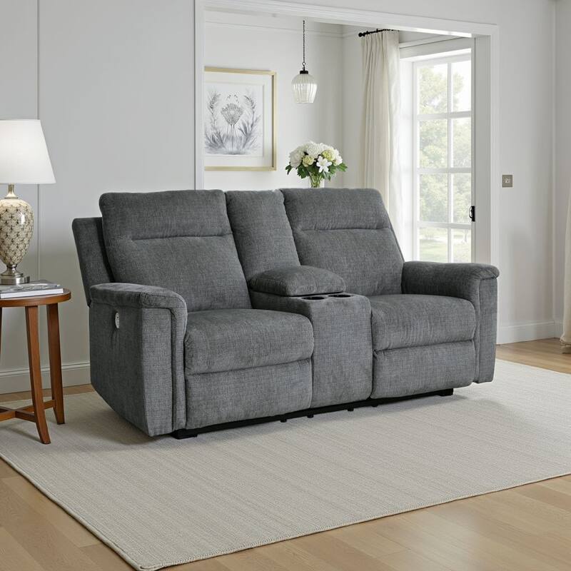 Jinu Power Recliner Loveseat, 75 Inch Gray Polyester Micro Chenille