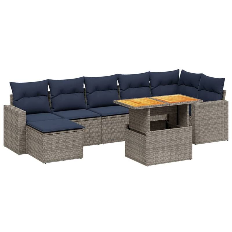 vidaXL Patio Sofa Set with Cushions Outdoor Furniture 8 Piece Poly Rattan - 24.4" x 24.4" x 27.2"