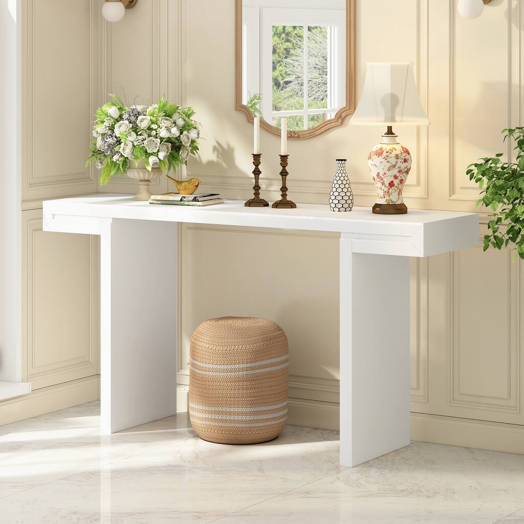 Large 60-Inch Console Table with Geometric Clean Lines Design