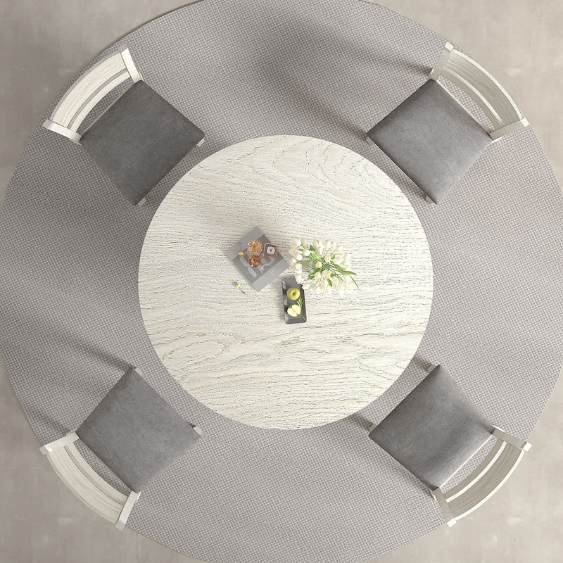 Javlergo Round Dining Table and Chairs Set for 4-8,Modern Kitchen Round Dining Table Set with Removable Leaves Space Saving