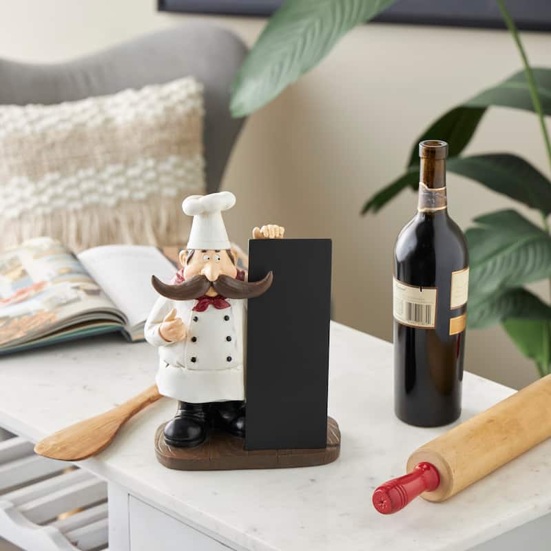 Black Polystone Chef Decorative Sculpture with Chalkboard - Black