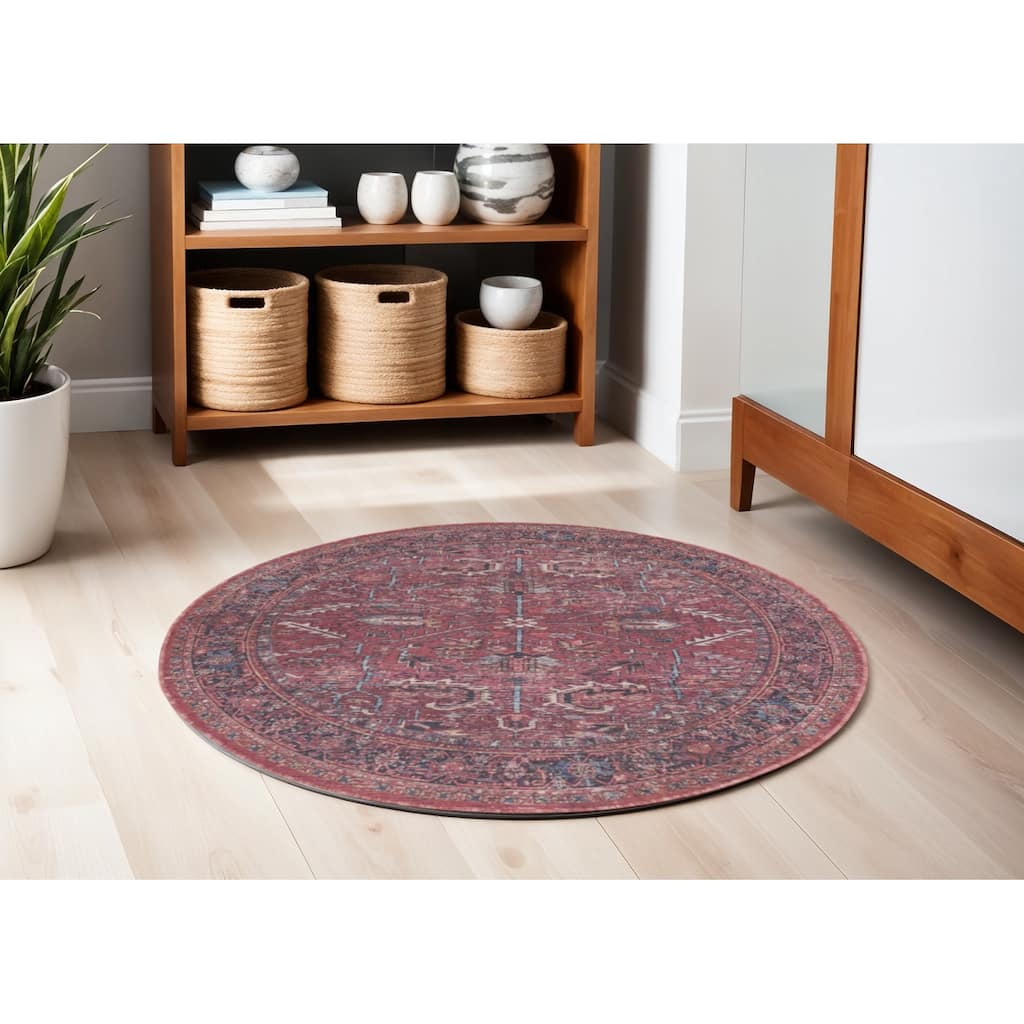 Power Loomed Distressed Geometric Floral Traditional Durable Area Rug - 63' X '63' X '0.28