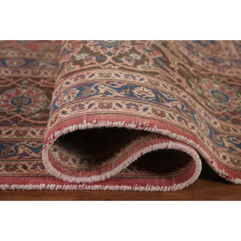 Distressed Mashad Persian Vintage Area Rug Hand-knotted Wool Carpet - 9'9" x 12'7"