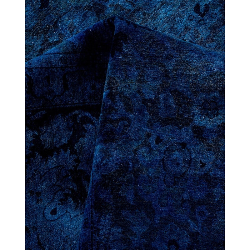 Overton Hand Knotted Wool Vintage Inspired Modern Contemporary Overdyed Blue Area Rug - 9' 3" x 11' 10"