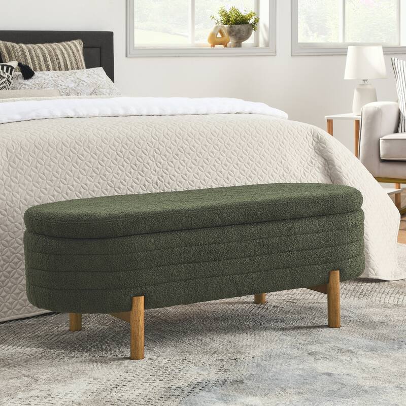 Ottoman Oval Storage Bench,Rubber Wood Leg,Beige(46."x17.7"x10.8")