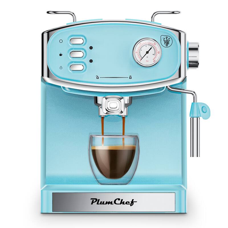 Plum chef 20 Bar Espresso Machine for home- Professional Compact Espresso Maker with Milk Frother Steam Wand - Blue