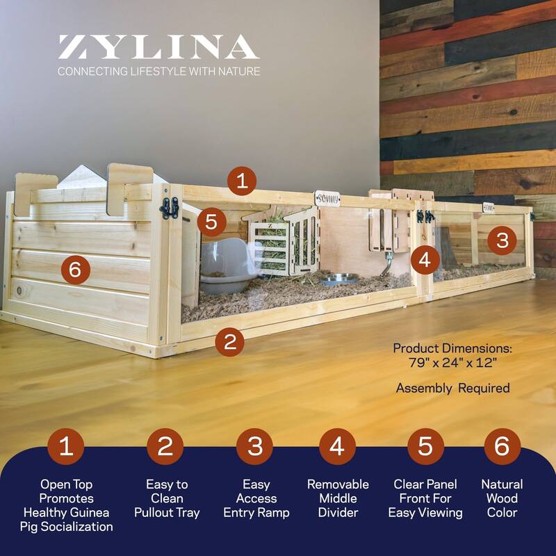 Zylina Extra Large Healthy Habitat for Guinea Pigs - Natural Wood - 79x24x12