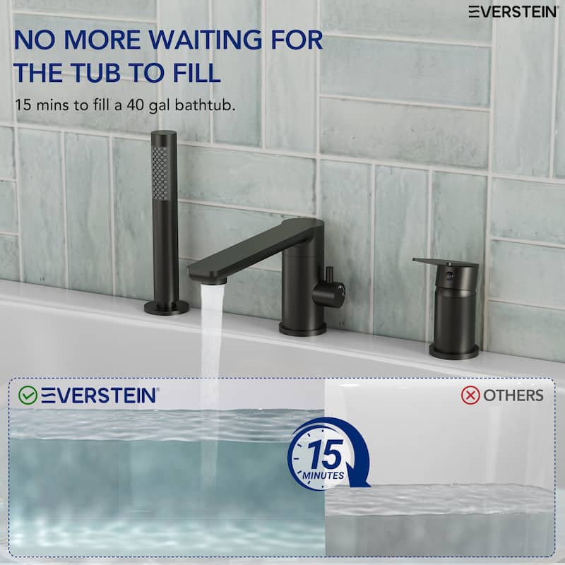 Modern Tub Filler with Hand Sprayer Deck Mount Tub Faucet with Hand Shower 3 Holes Bathtub Faucet Brass