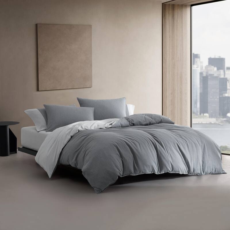 Calvin Klein Contrast Weave Reversible Duvet Cover Set - Blue - Queen