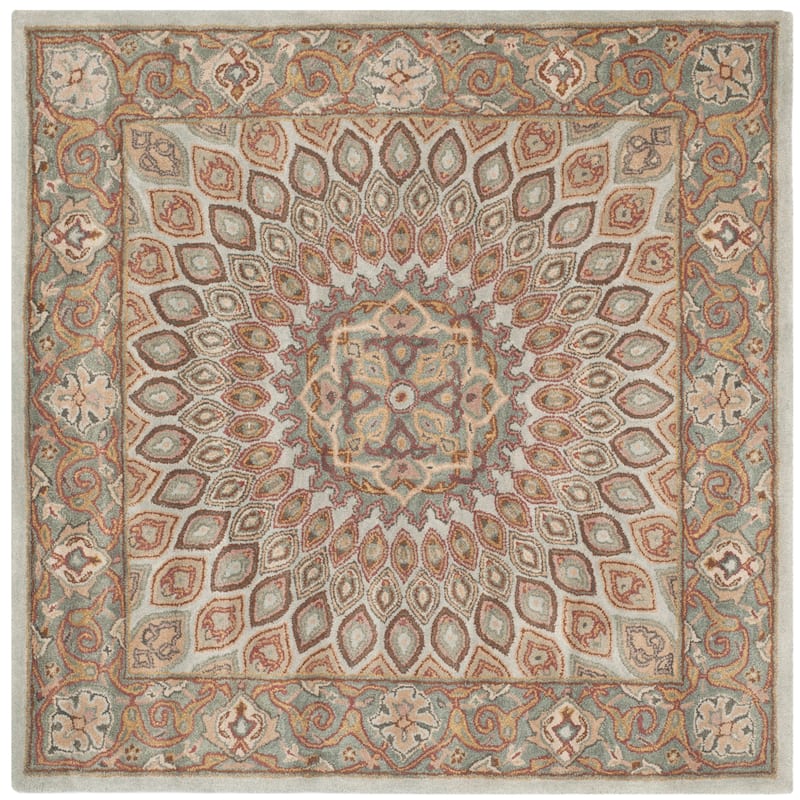 SAFAVIEH Handmade Heritage Wayfarer Traditional Oriental Wool Rug - 7' Square - Blue/Grey