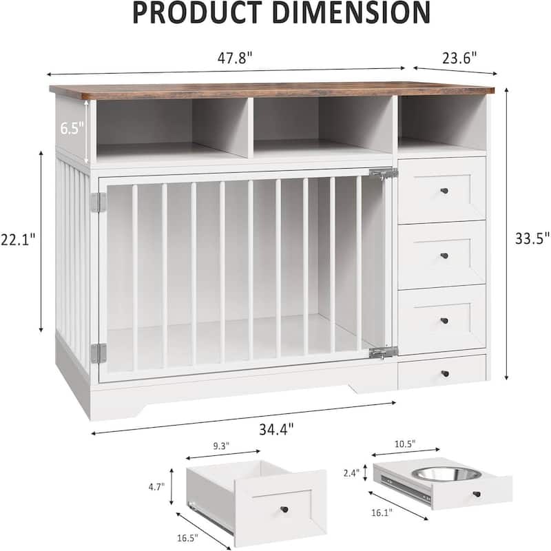 48 Inch Heavy-Duty Dog Crate Kennel for Small & Medium Dogs with Storage Shelves