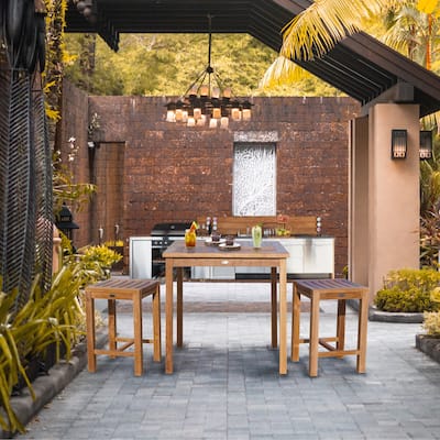 Chic Teak 3 Piece Teak Wood Seville Medium Counter Height Patio Bistro Dining Set, 2 Counters Stools and 35" Square Table