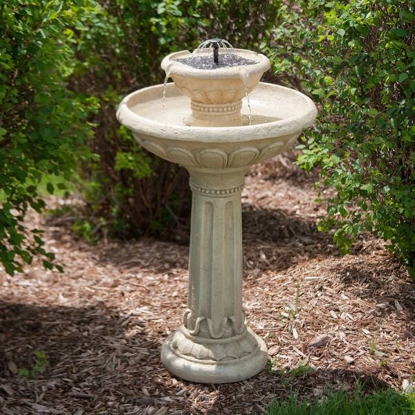 2 Tier Solar Fountain Bird Bath In Weather Resistant Fiberglass Resin Overstock 29084632