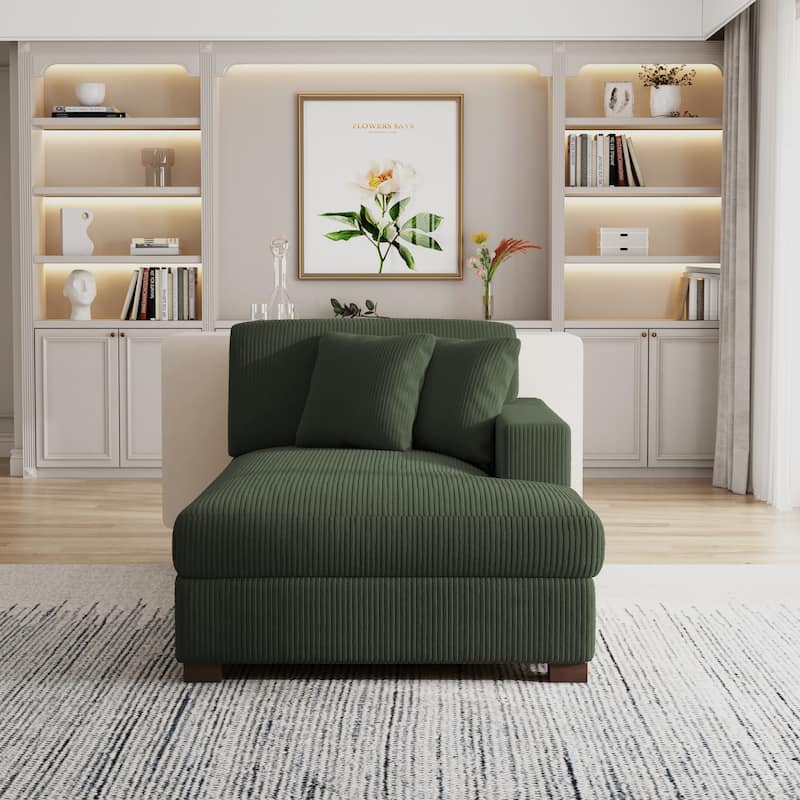 Modern Corduroy Indoor Chaise Lounge Couch with Pillows