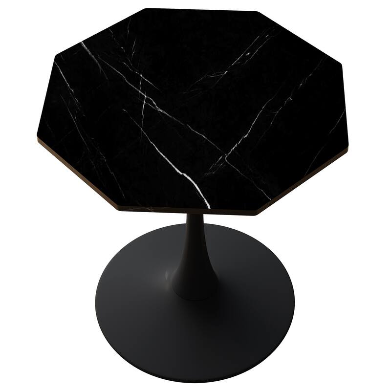 31.50" Modern Octagonal Coffee Table With Printed White Marble Table Top Metal Base For Dining Room Kitchen Living Room