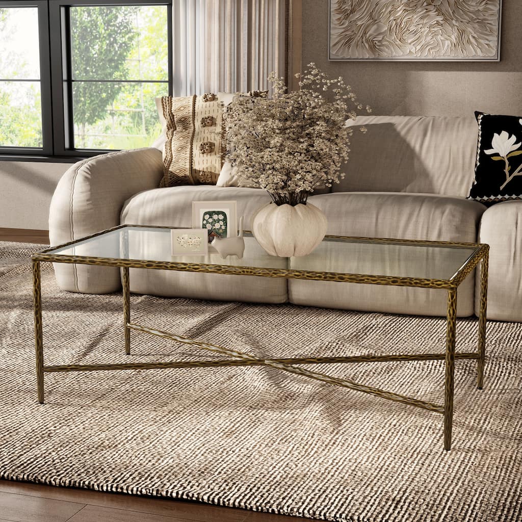 247 Shop At Home Lalia Modern Textured Metal X-Brace Coffee Table