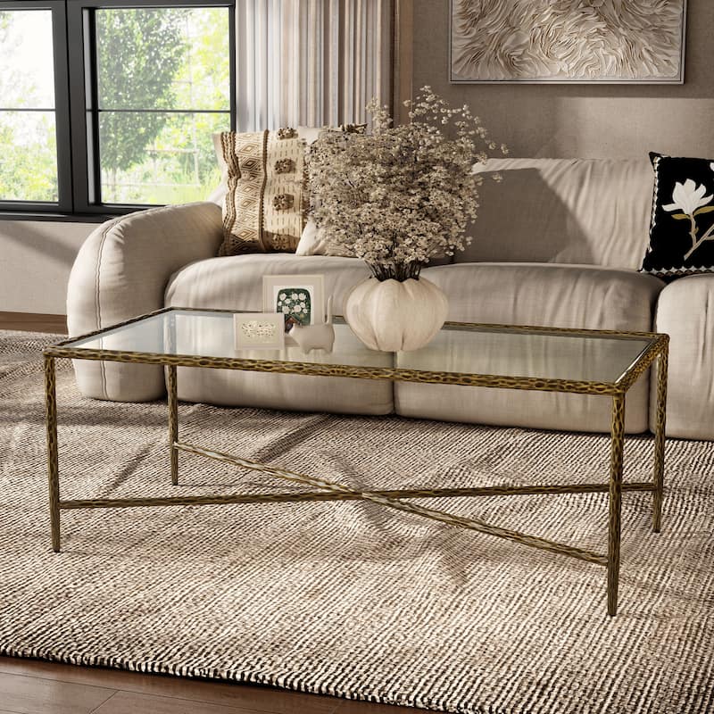247 Shop At Home Lalia Modern Textured Metal X-Brace Coffee Table - Matte Gold