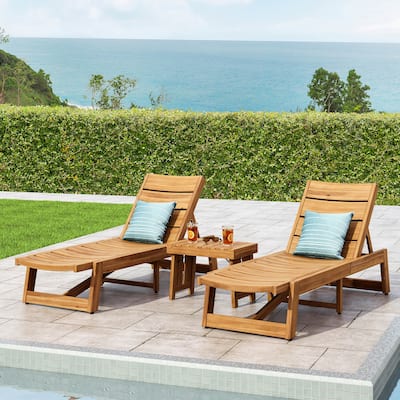 Kyoto Outdoor Acacia Wood 3 Piece Chaise Lounge Set by Christopher Knight Home