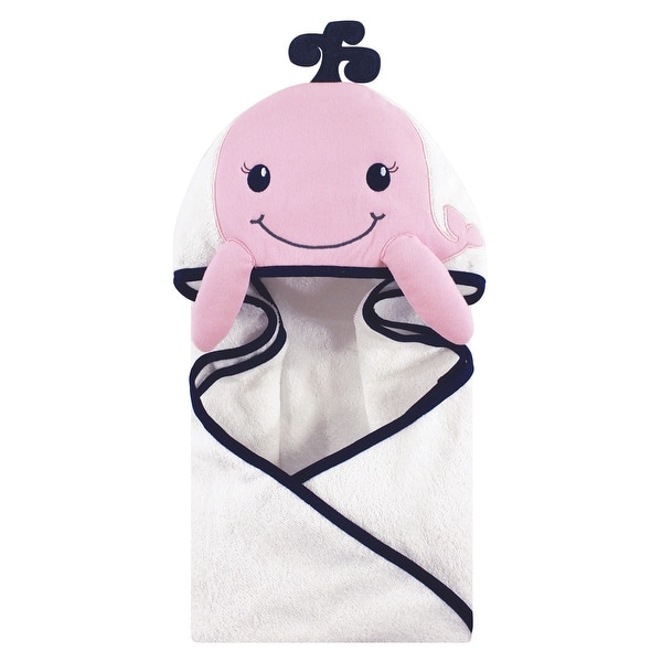 slide 1 of 1, Hudson Baby Infant Girl Cotton Animal Face Hooded Towel, Girl Whale, One Size - Girl Whale - One Size One Size - Girl Whale