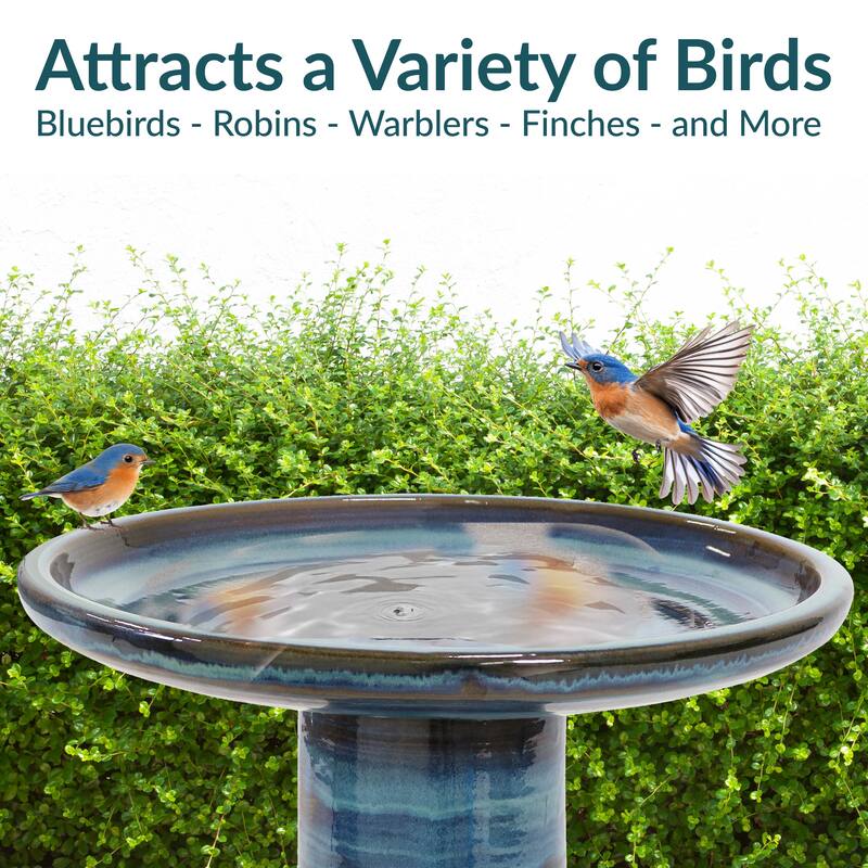 Sunnydaze Glazed Ceramic Outdoor Bird Bath - 18" - UV/Frost Resistant