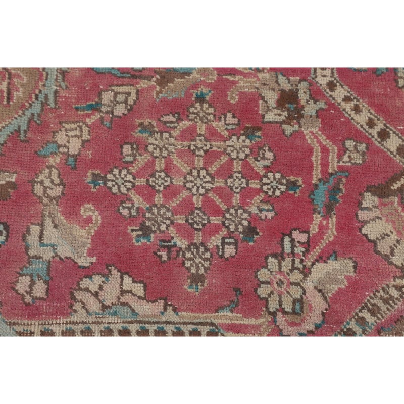 Pink Distressed Tabriz Persian Vintage Area Rug Handmade Wool Carpet - 9'9" x 12'11"