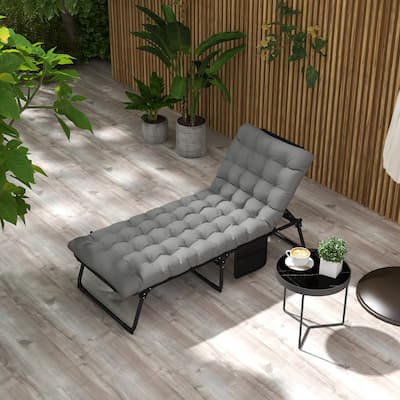 Outsunny Outdoor Chaise, Adjustable Folding Chaise Lounge with 4-position Backrest, Magazine Pocket, Removable Head Pillow