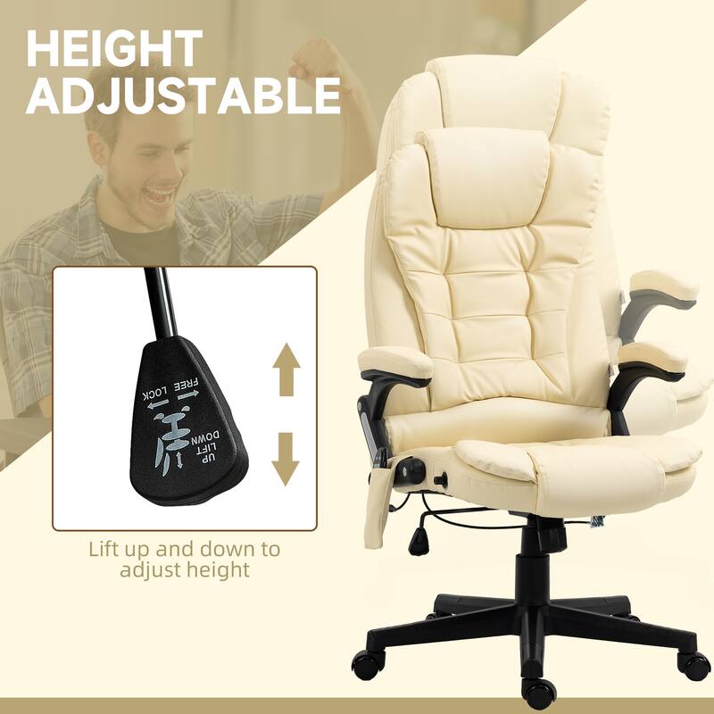 PU Leather 360° Swivel High Back Office Recliner with Vibration Massage, Lumbar Heating, and Adjustable Height