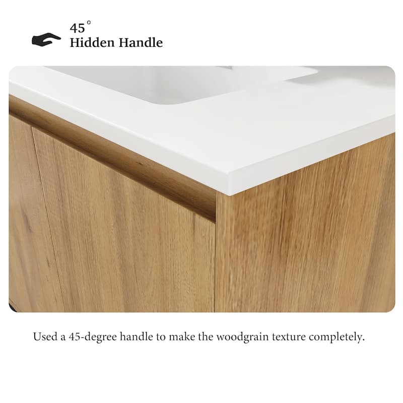 Freestanding Bathroom Vanity Set in Oak with Integrated Solid Surface Sink
