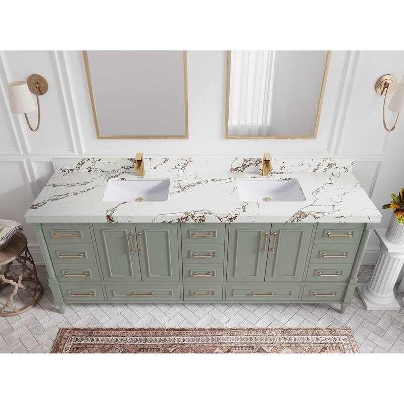 Willow Collections 84 in. W x 22 in. D Aberdeen Double Bowl Sink Bathroom Vanity with Countertop - 2" Viola Brown - Evergreen