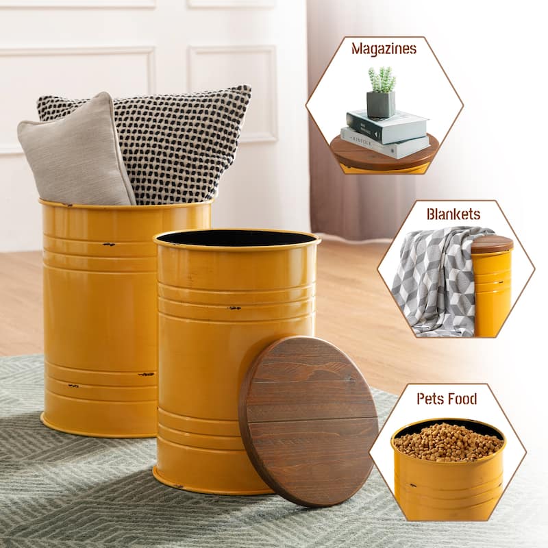 Glitzhome Industrial Farmhouse Round Storage Side Tables (Set of 2)