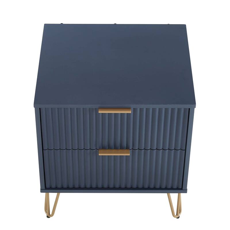 Manhattan Comfort Dumbo Mid Century Nightstand with 2 Drawer and Metal Feet.
