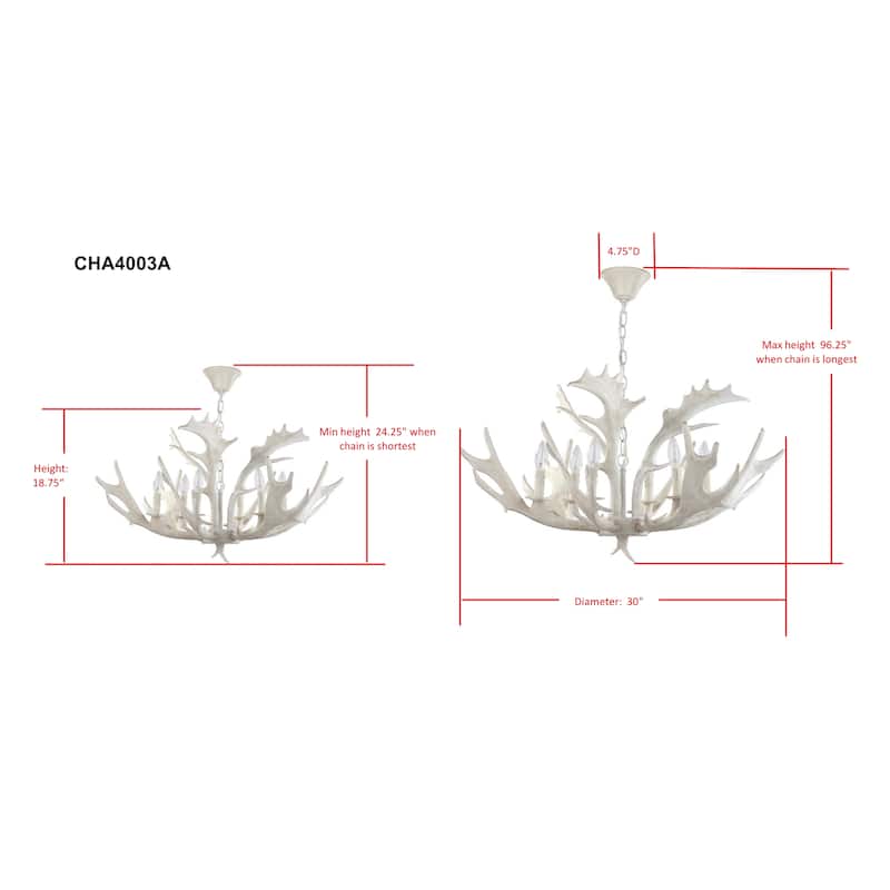 SAFAVIEH Lighting Katharina Adjustable 6-Light White Antler Chandelier - 30" x 30" x 24.25-96.25"
