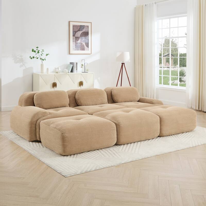 Corduroy Modular Boneless Sectional Sofa with Ottoman, Free combination, Pet-Friendly, No Assembly Required
