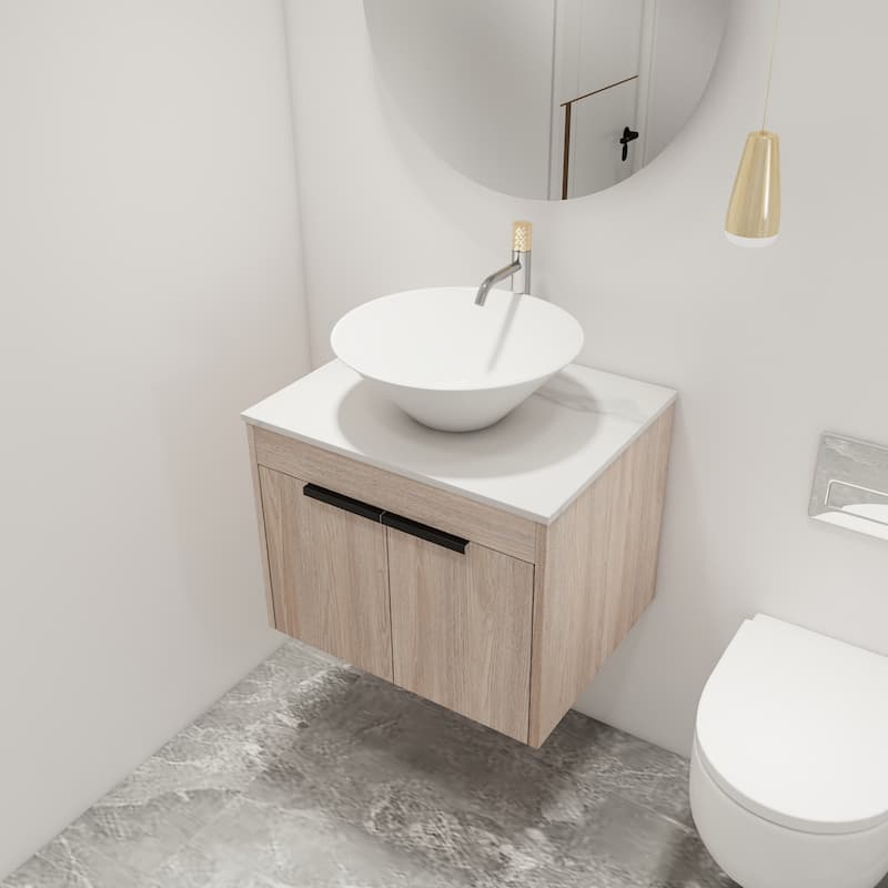 Malwee 24"/30" Floating Bathroom Vanity, Wall Mounted Bathroom Vanity with Ceramic Sink,Soft Close Doors