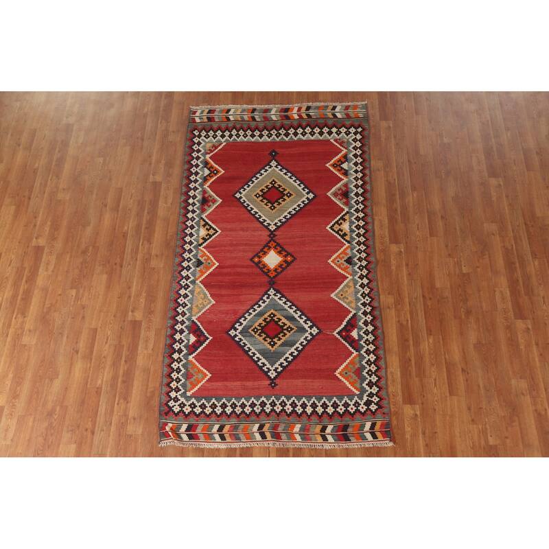 Hand-Woven Vegetable Dye Kilim Qashqai Persian Vintage Area Rug - 4'0"x 7'9"