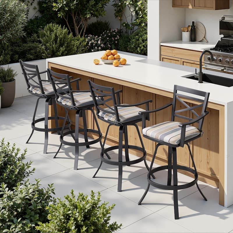 Outdoor Bar Stools Patio Cast Aluminum Swivel Barstools with Sunbrella Cushion