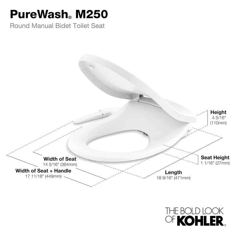 769230 PureWash M250 Round Bidet Toliet Seat, Manual NonElectric Bidets for Existing Toilets